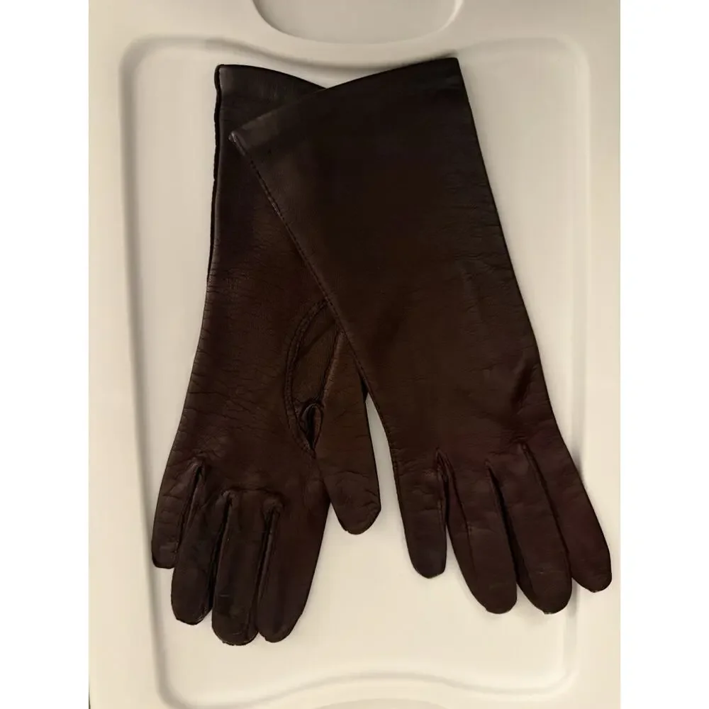 VTG made In Italy Leather Gloves Burgundy Brown 7